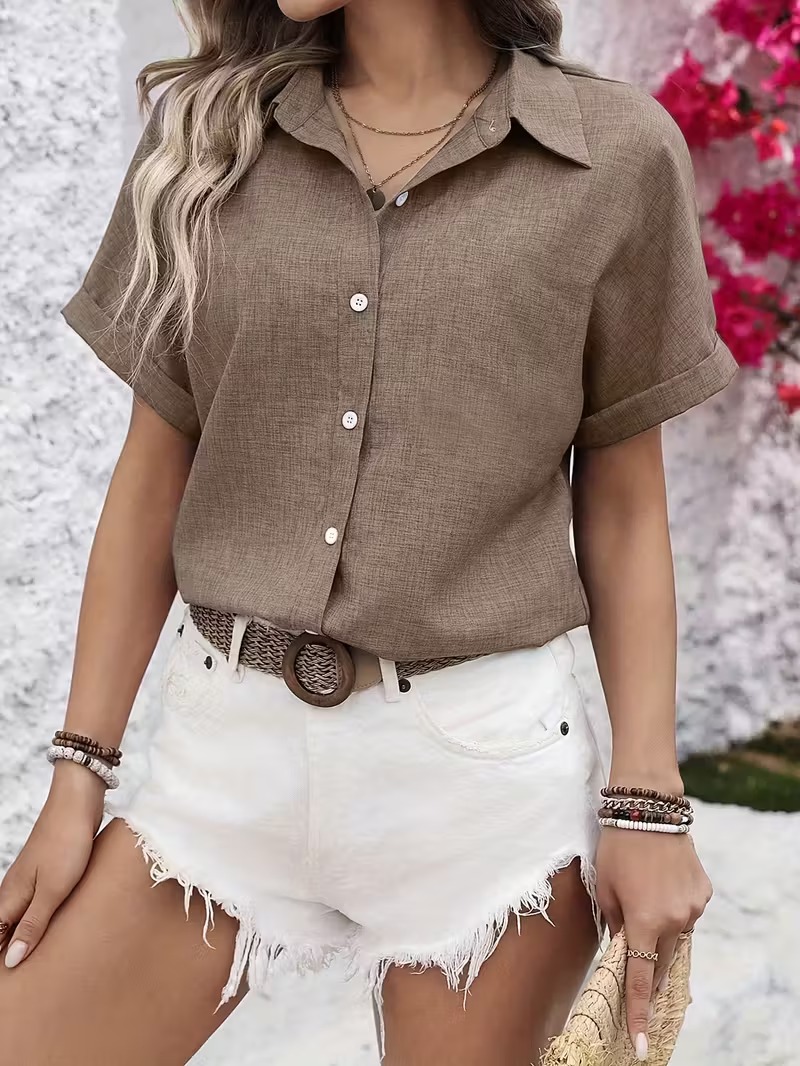 Women’s Taupe Linen-Style Shirt