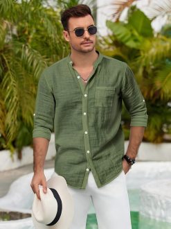 Men’s Green Linen-Style Shirt