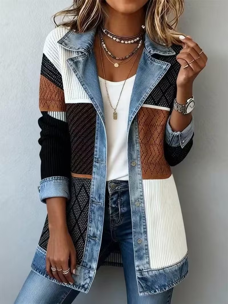 Women’s Patchwork Denim Cardigan Jacket