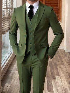 Men’s Olive Formal 3-Piece Suit